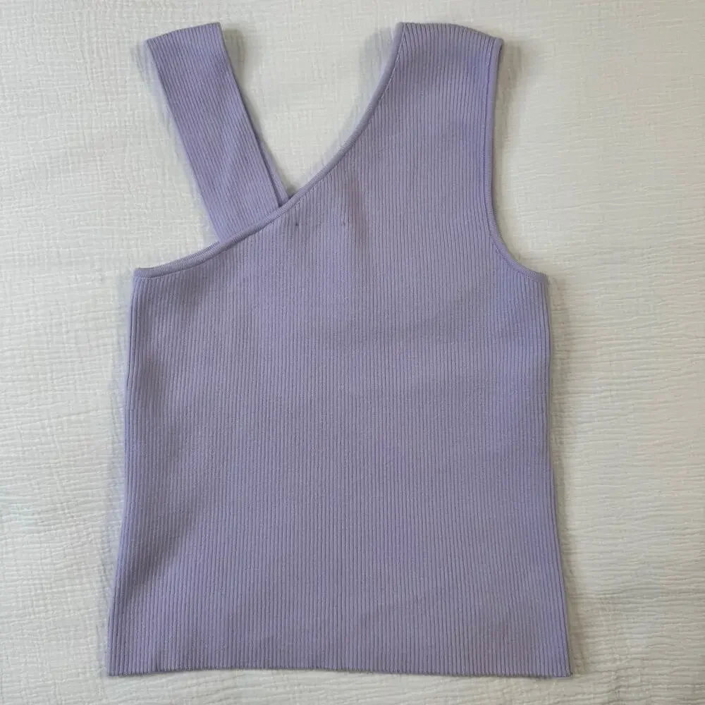 DSTLD Asymmetrical Ribbed Knit Tank Top Lilac Purple Lavender Women’s Medium - Picture 7 of 13
